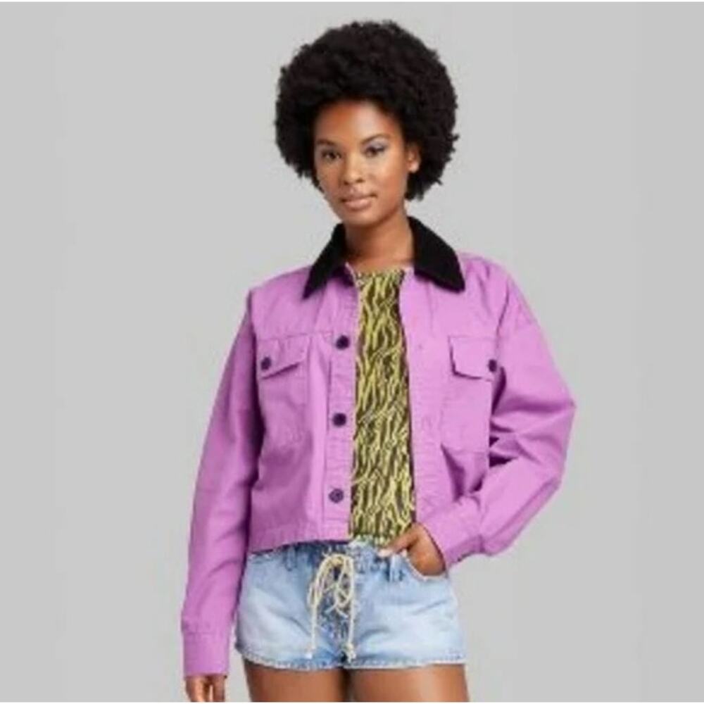 Wild Fable Cropped Canvas Surplus Jacket Corduroy Collar XS